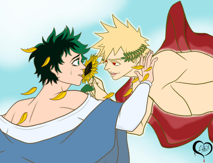 Inspired by the Greek myth of Apollo and Clytie, this piece shows Katsuki as the arrogant Apollo and Izuku as the enamored but doomed Clytie