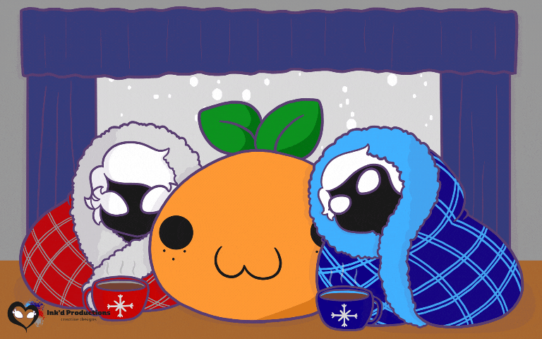 Inkie Juci and Ink enjoying a snow day. Gif made through Canva. Snow in the background available through Canva.